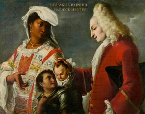 Espanjalainen ja intiaani tuottavat sekatyöläisen, noin 1715.